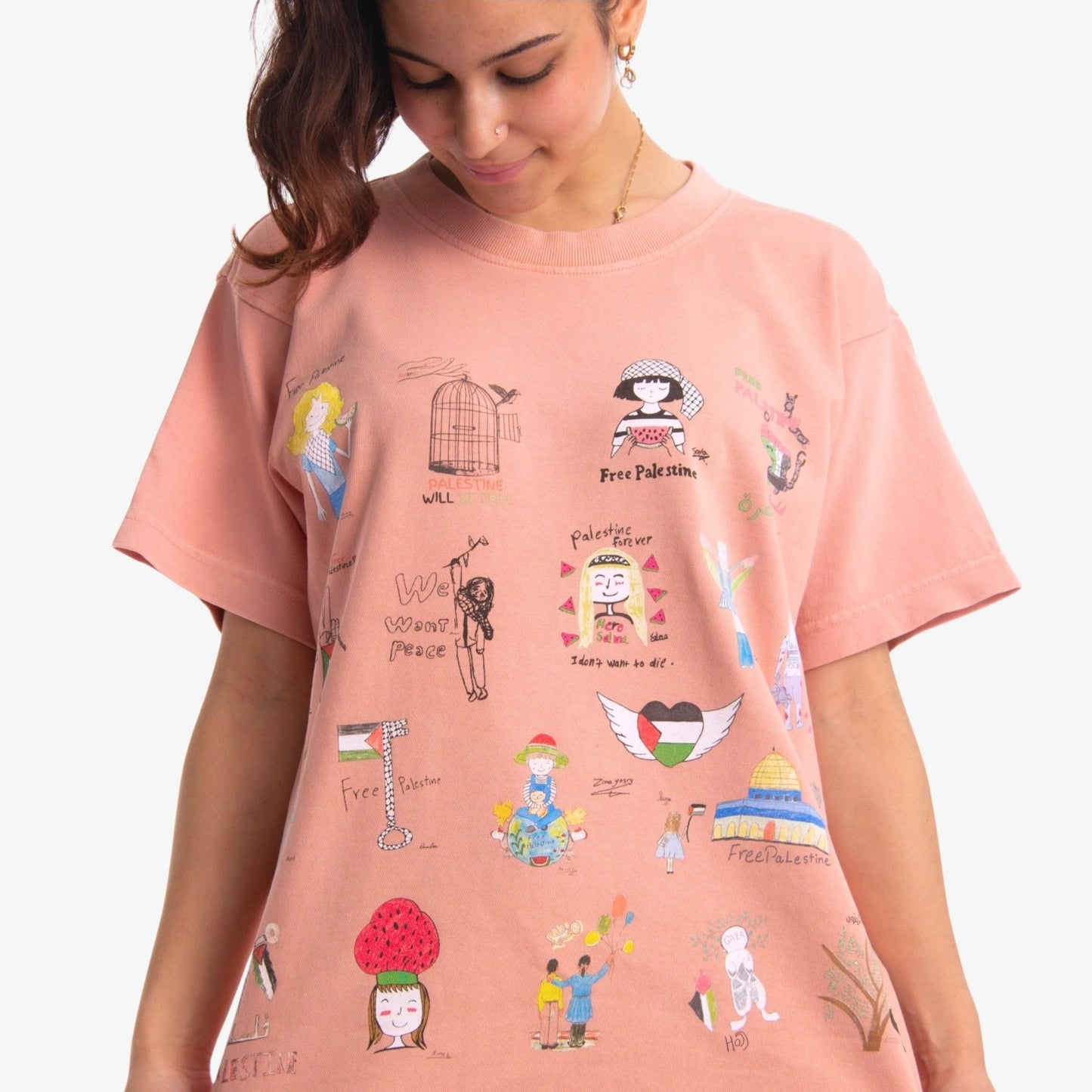 Children Of 🍉 Art Heavyweight Tee Wear The Peace Short Sleeves Salmon M