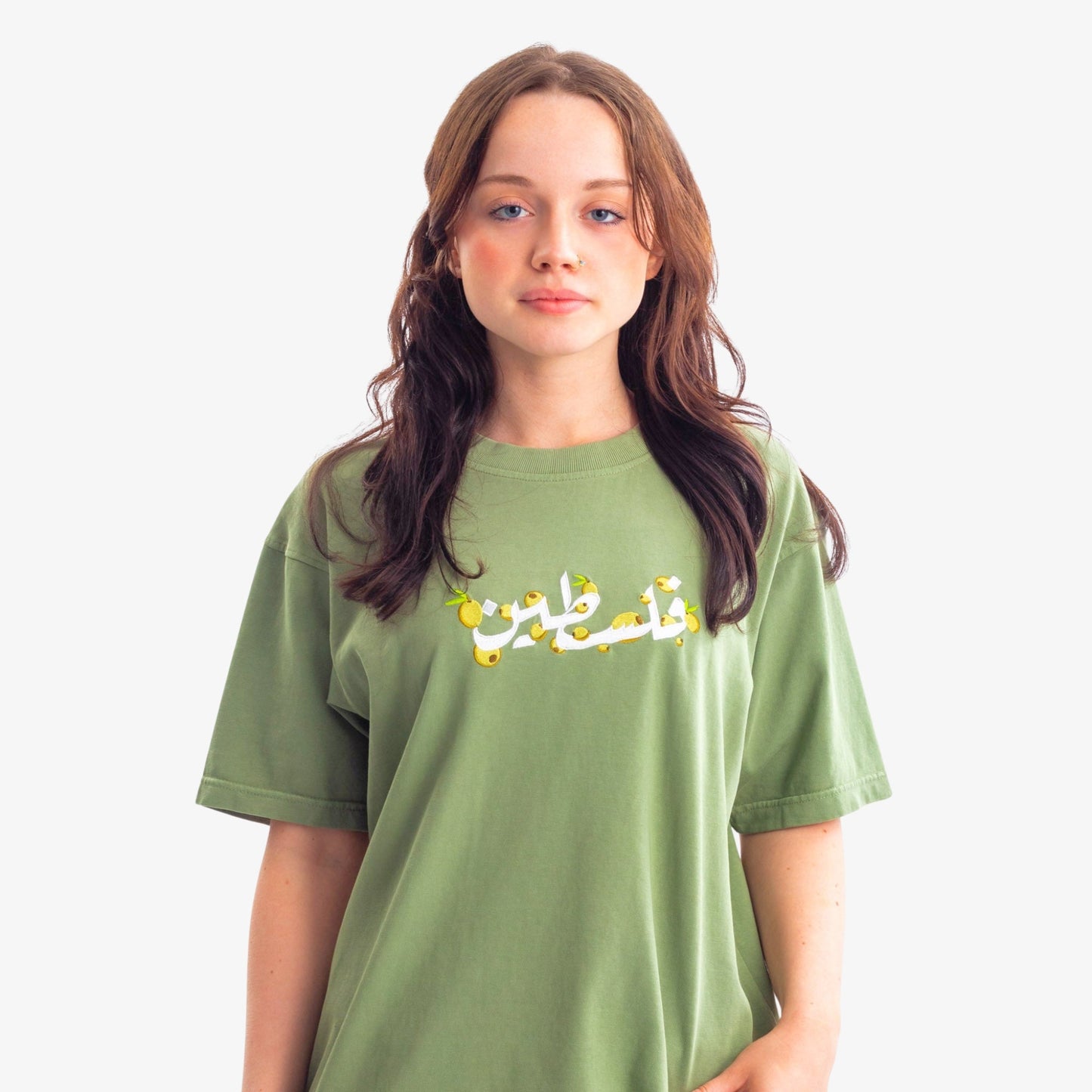 Falasteen Embroidered Heavyweight Tee Wear The Peace Short Sleeves Sage S