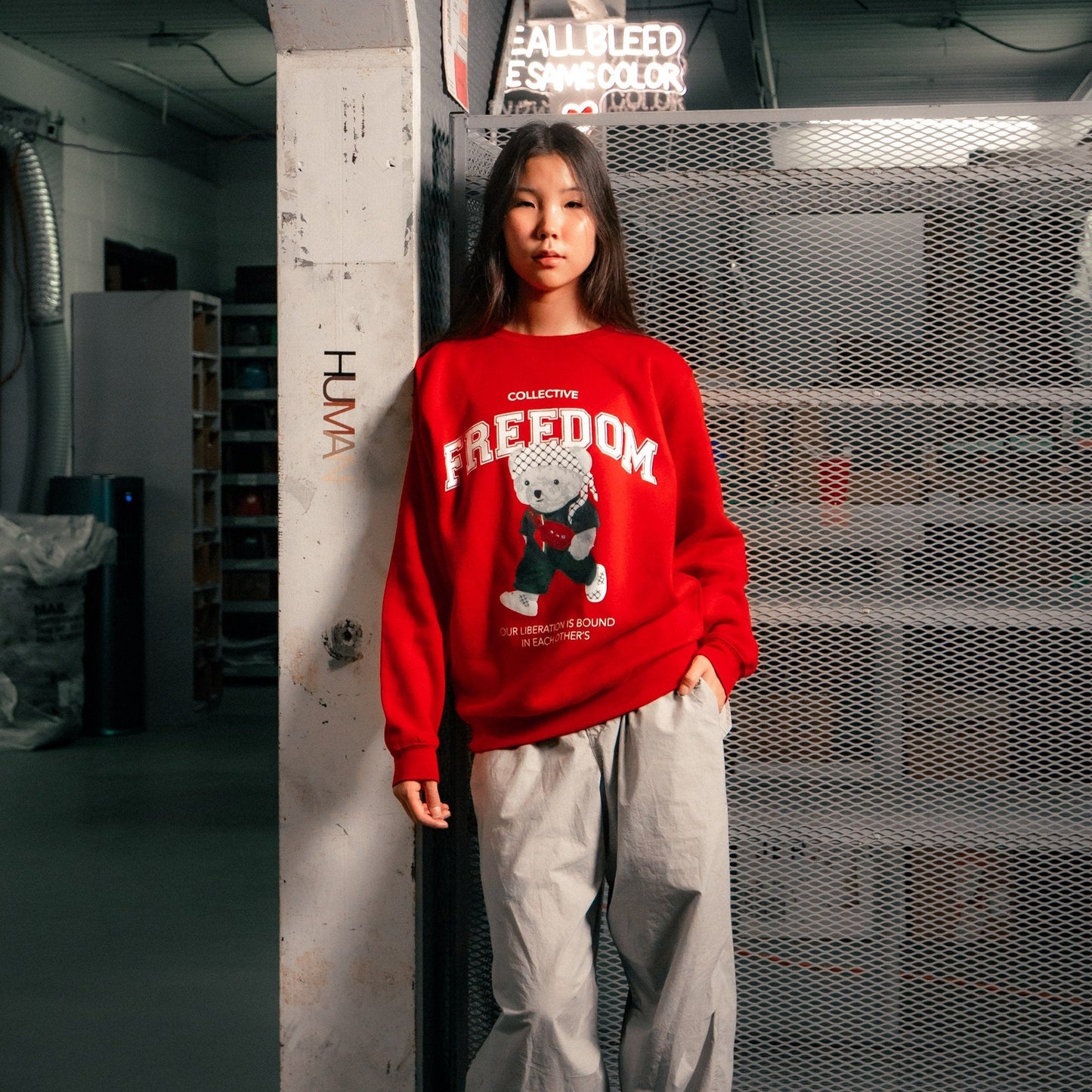 Freedom Bear Crewneck Wear The Peace Crewnecks Red S