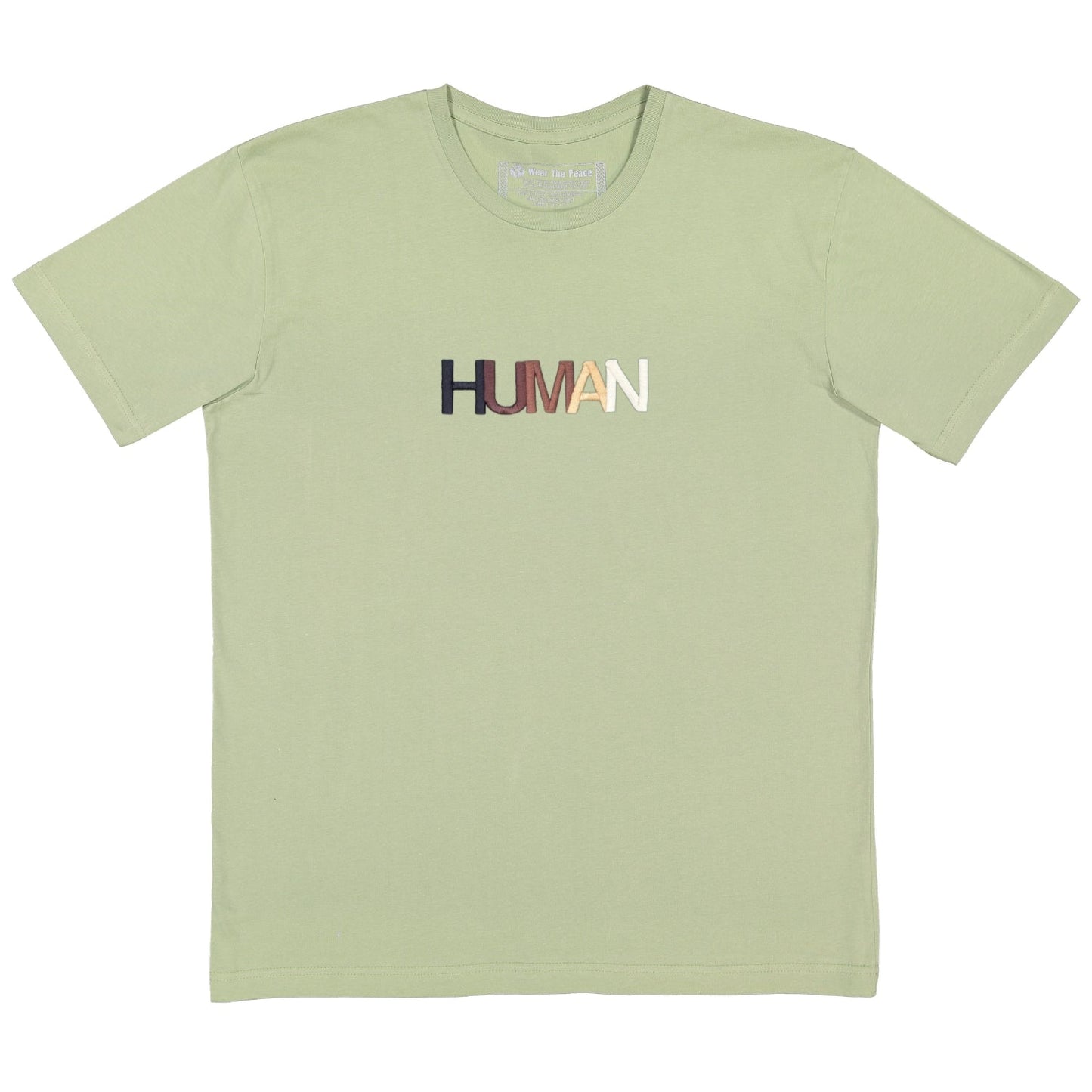 Human Embroidered Sage & Mauve Tee Wear The Peace Short Sleeves Sage S