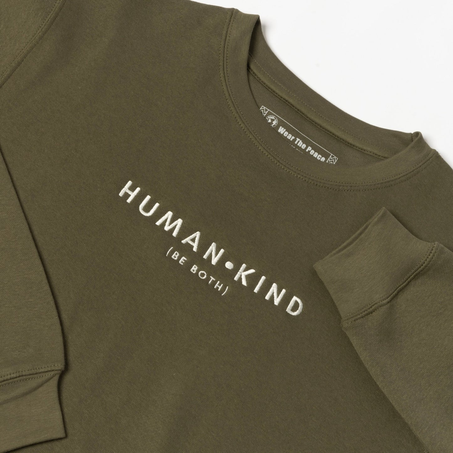 Human Kind Embroidered Crewneck Wear The Peace Crewnecks Olive S