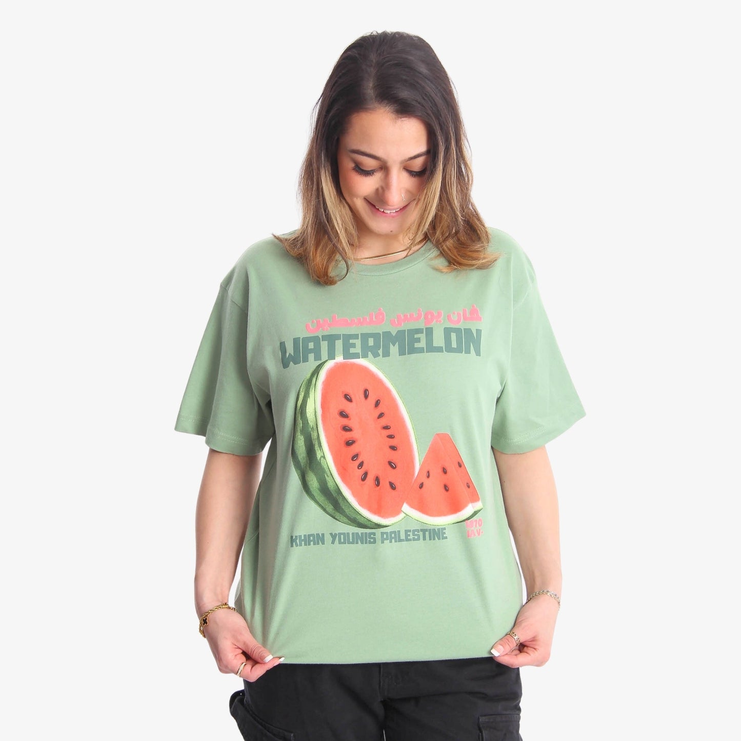 Khan Younis' Watermelons Tee Wear The Peace Short Sleeves S