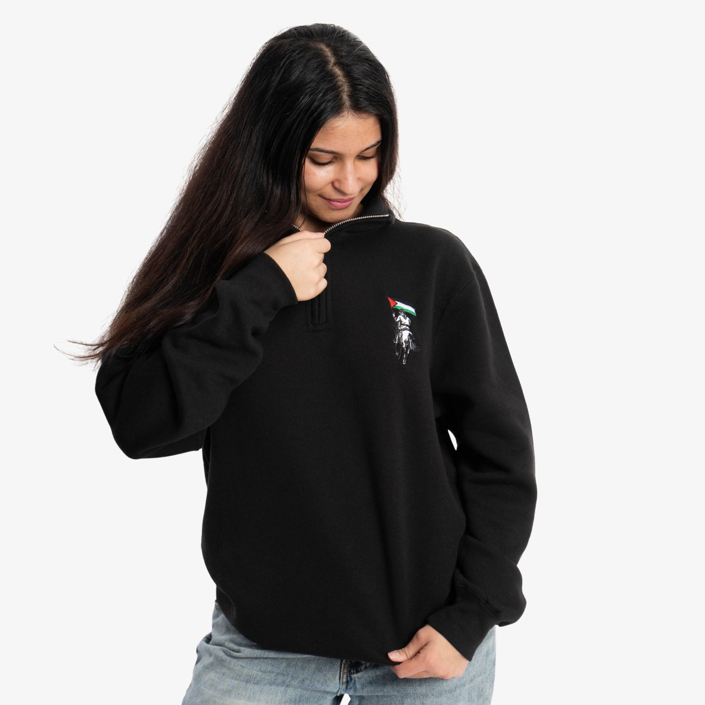 Palestine Equestrian Quarter Zip Sweater Wear The Peace Crewnecks Black S