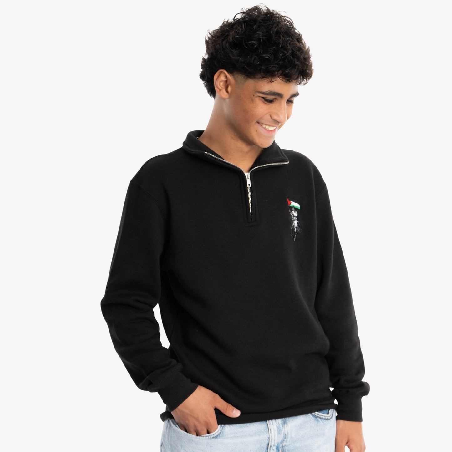 Palestine Equestrian Quarter Zip Sweater Wear The Peace Crewnecks Black S