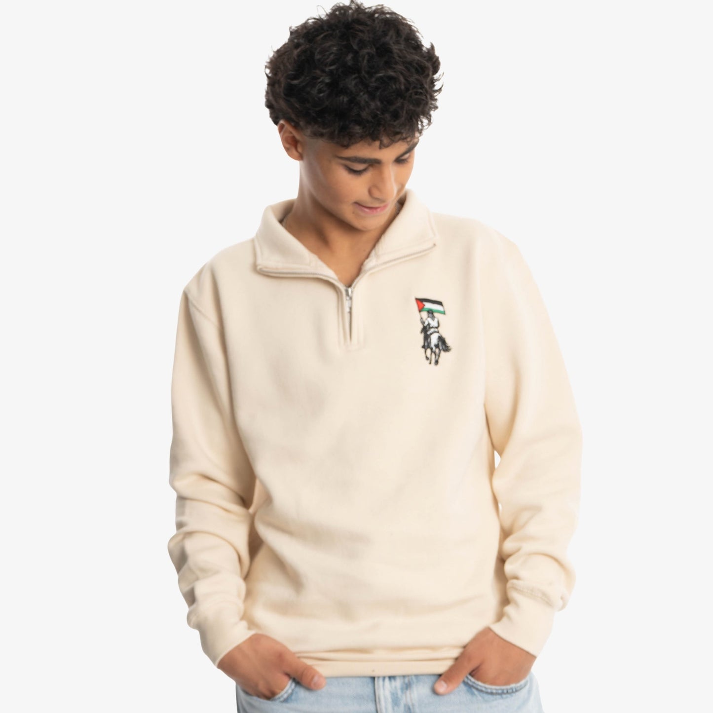 Palestine Equestrian Quarter Zip Sweater Wear The Peace Crewnecks Sandshell S