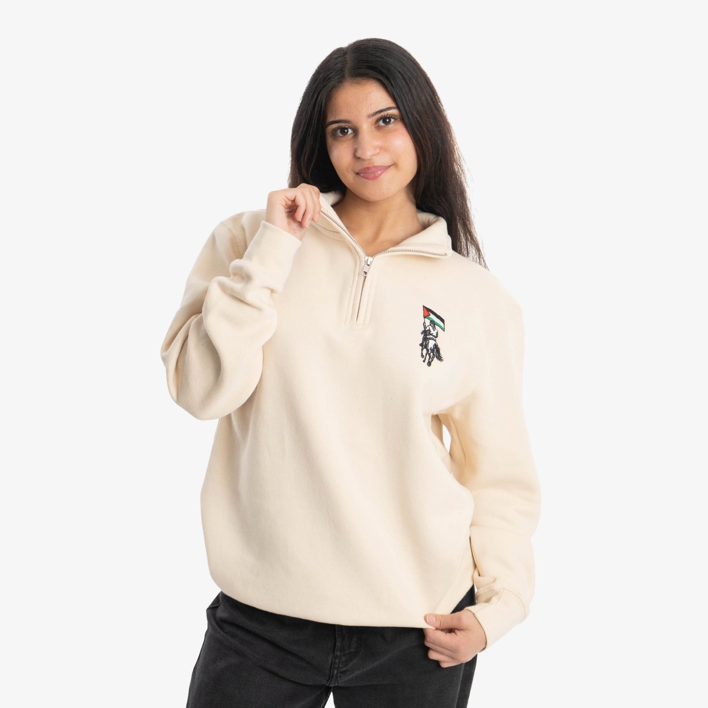 Palestine Equestrian Quarter Zip Sweater Wear The Peace Crewnecks Sandshell S