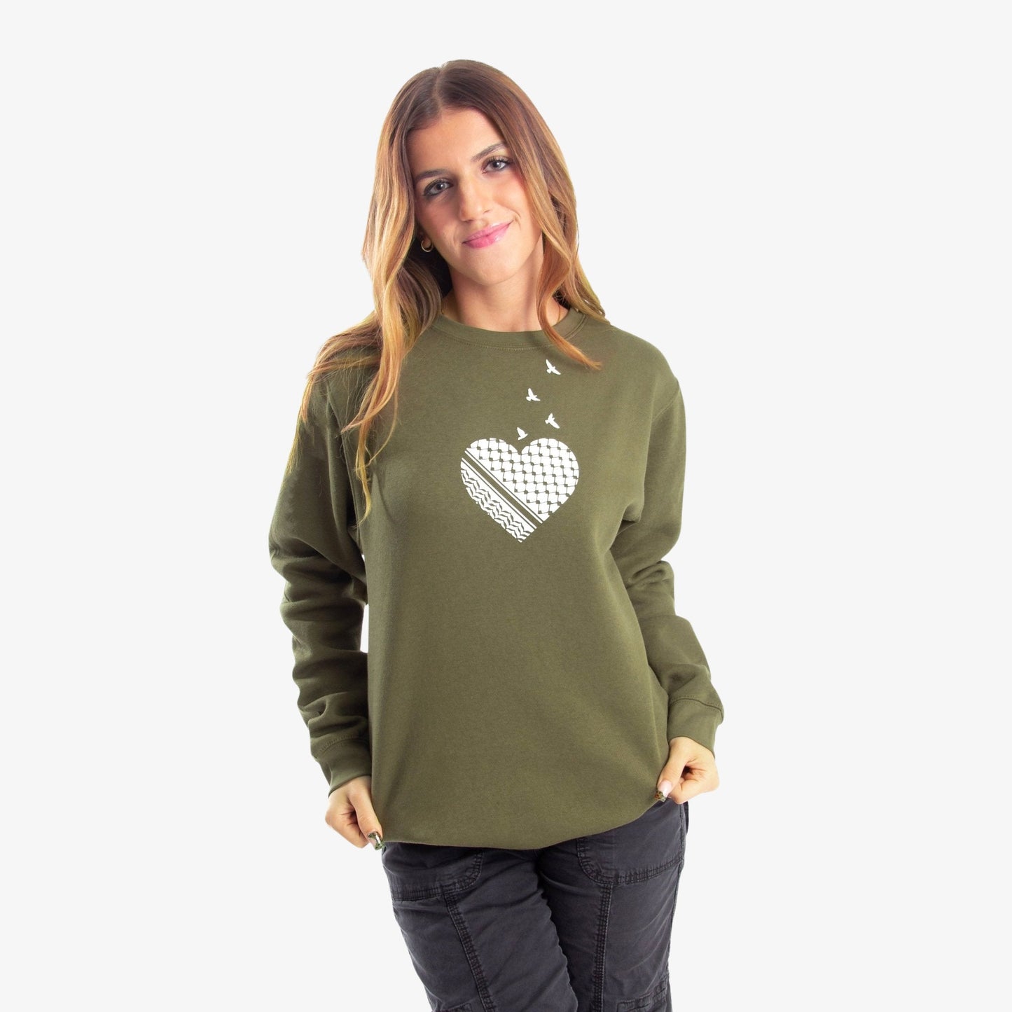 Palestine Heart Crewneck Wear The Peace Crewnecks Olive S