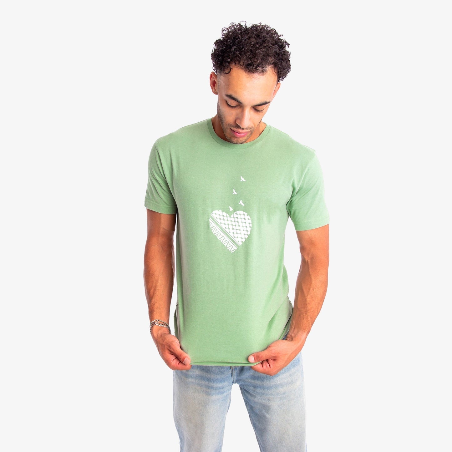 Palestine Heart Tee Wear The Peace Short Sleeves Sage S