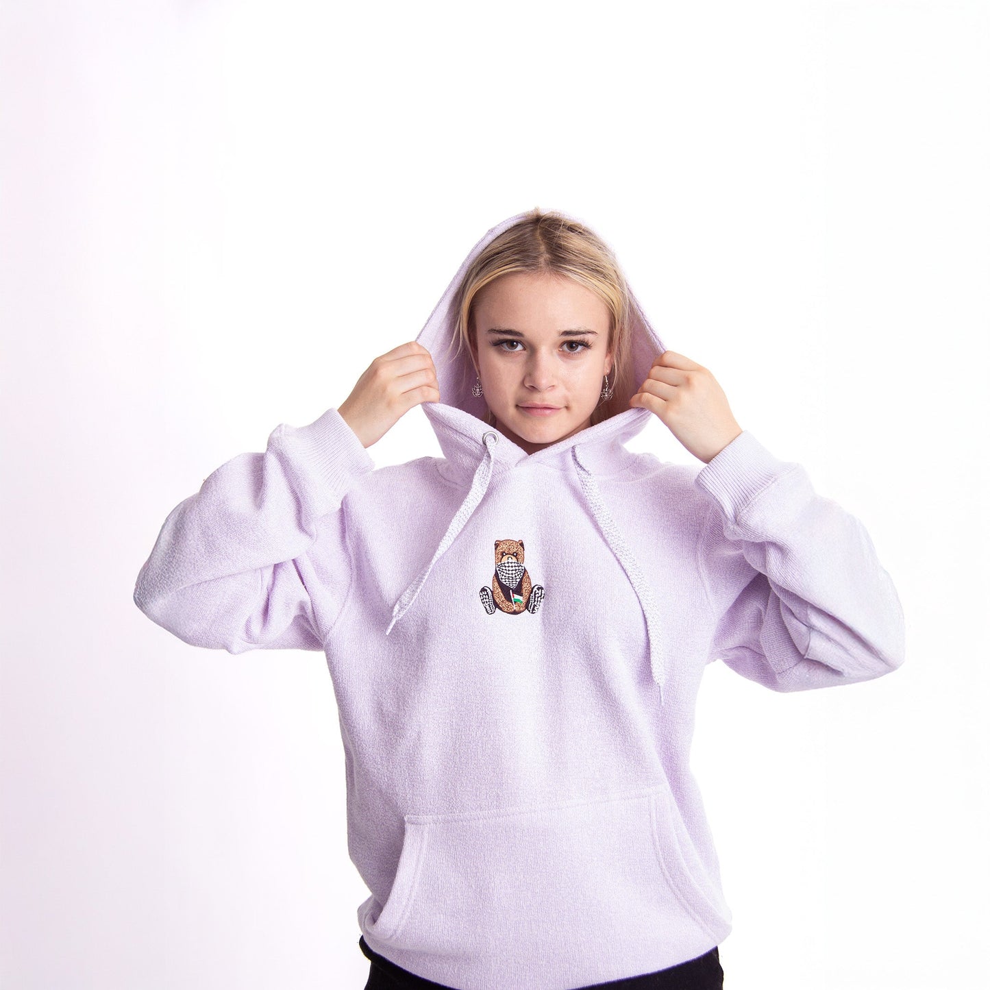 Pali Bear Embroidered Hoodie Wear The Peace Hoodies Ice Purple S