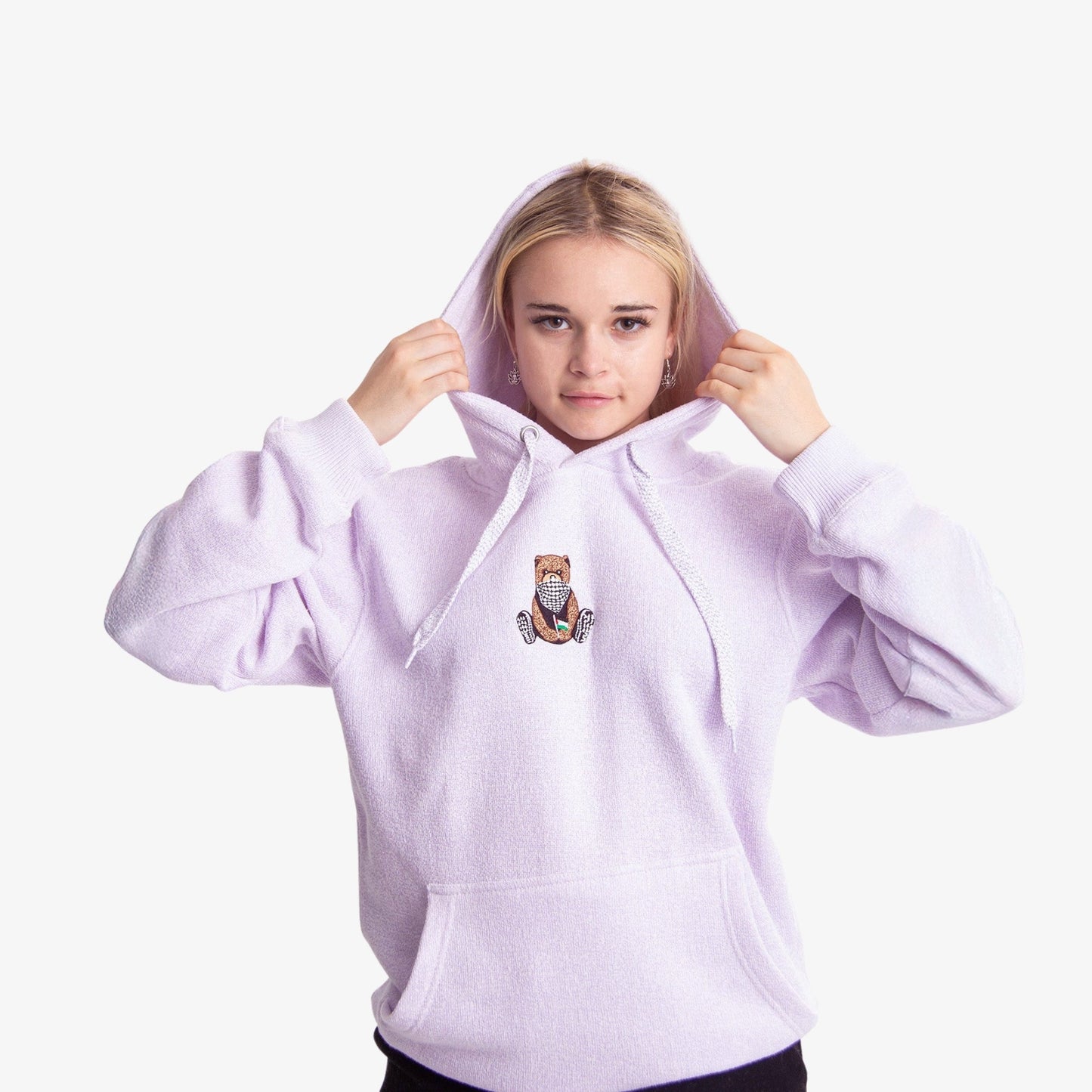 Pali Bear Embroidered Hoodie Wear The Peace Hoodies Ice Purple S