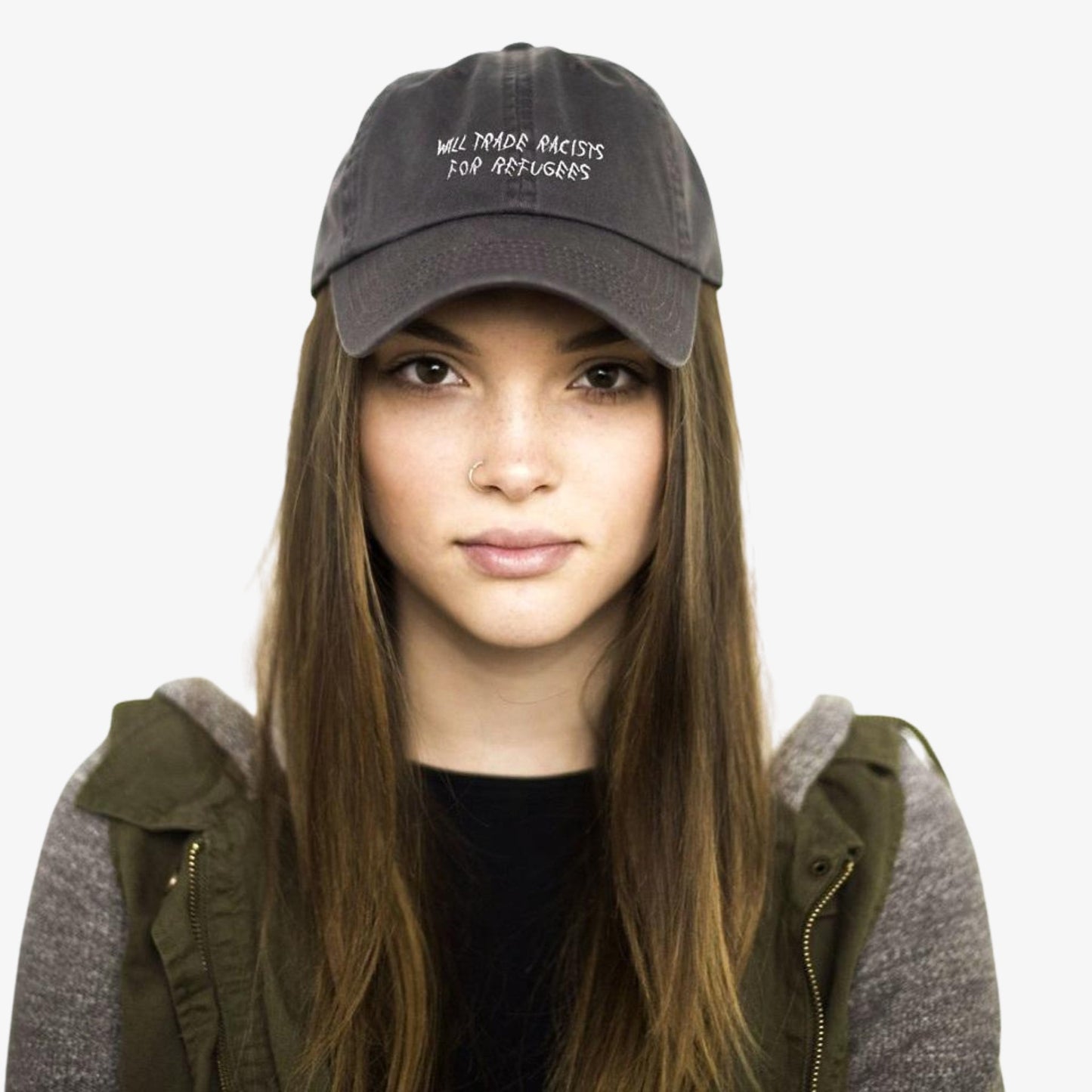 Trade Racists For Refugees Cap Wear The Peace Dad Caps Washed Gray