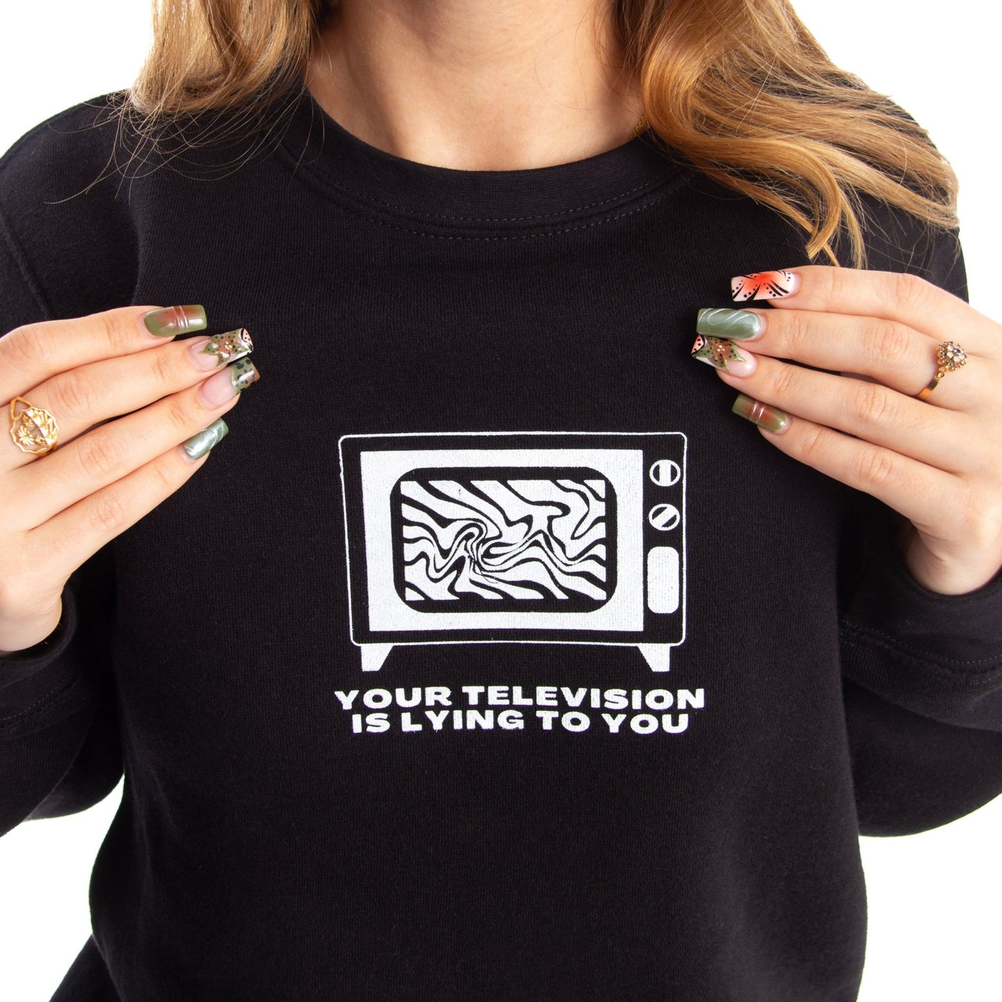 TV Is Lying To You Crewneck Wear The Peace Crewnecks S