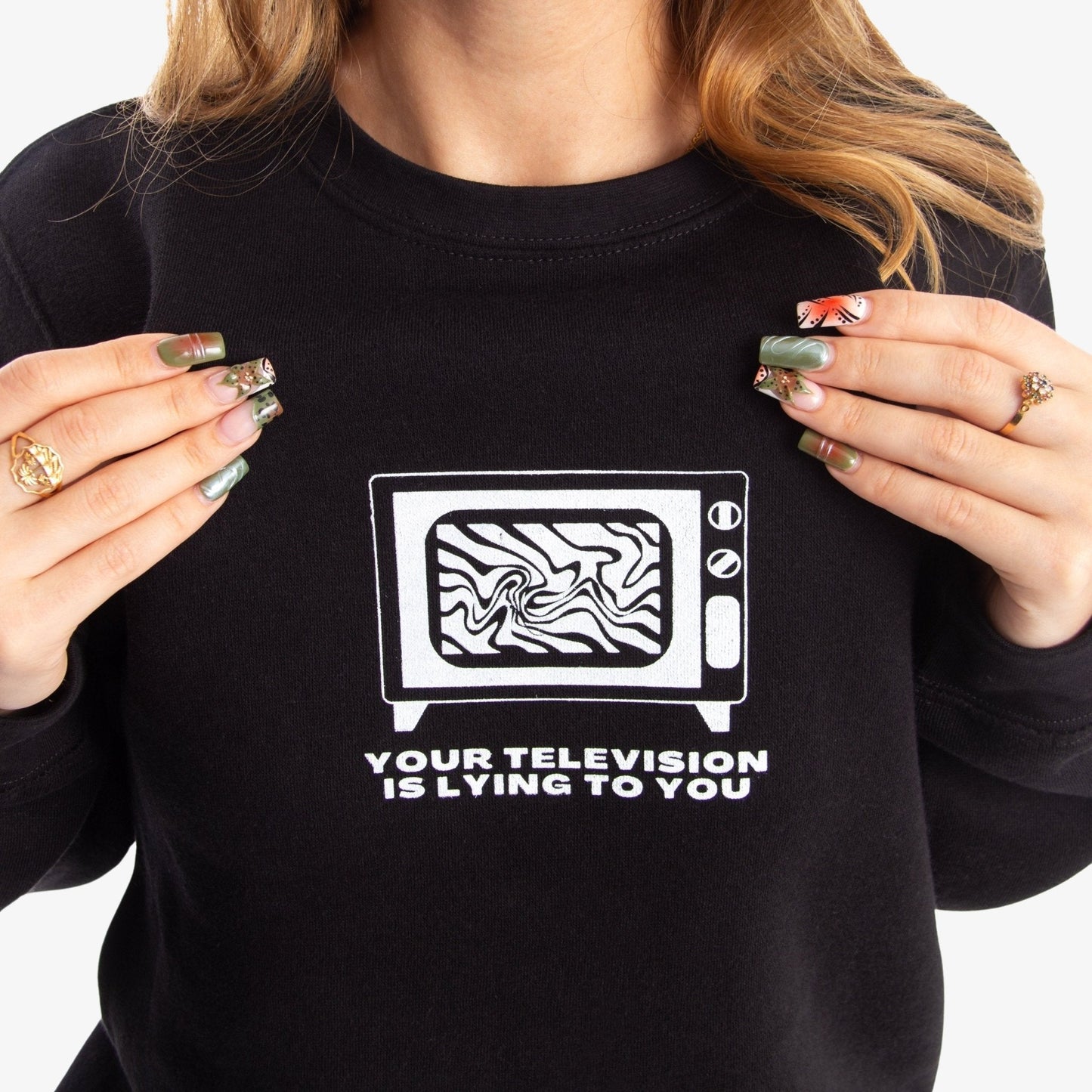 TV Is Lying To You Crewneck Wear The Peace Crewnecks S