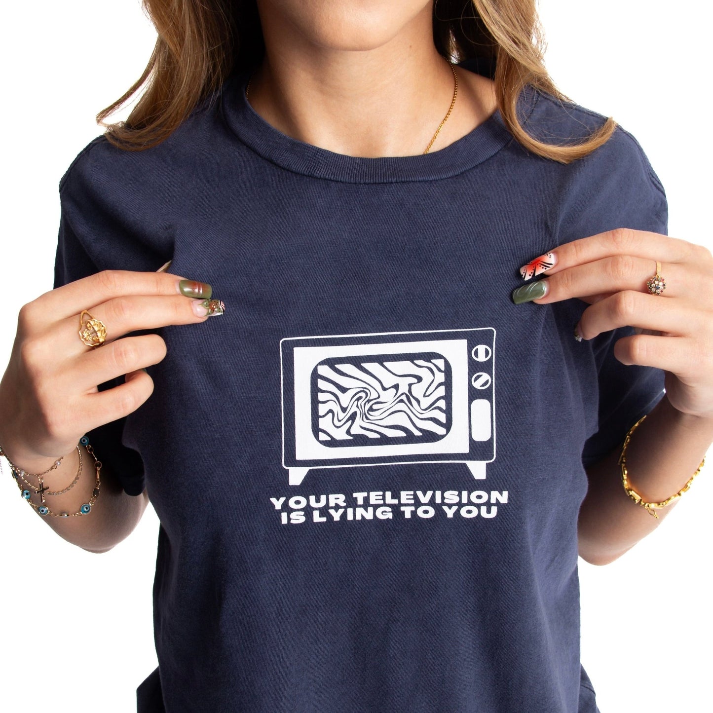 TV Is Lying To You Tee Wear The Peace Short Sleeves S