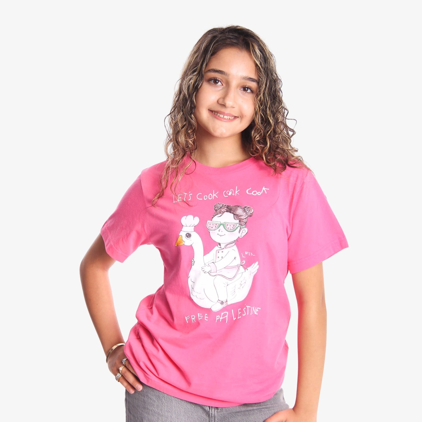 Youth Let's Cook Tee (Leen X WTP) Wear The Peace Youth Crewneck Vibrant Pink XS