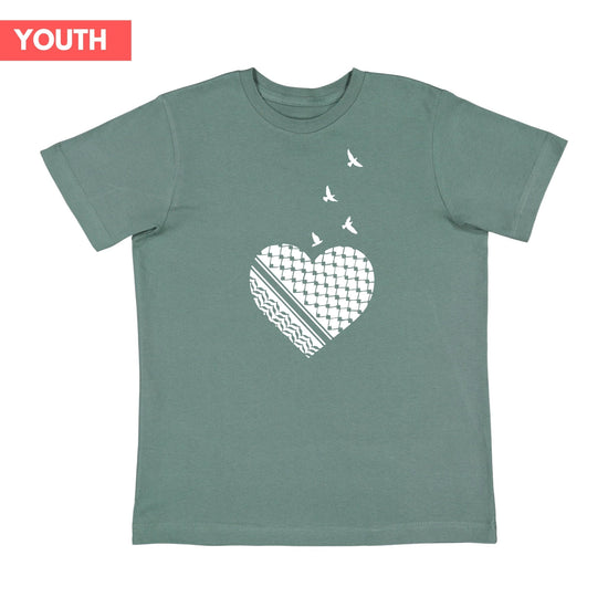 Youth Palestine Heart Tee Wear The Peace Short Sleeves Basil XS