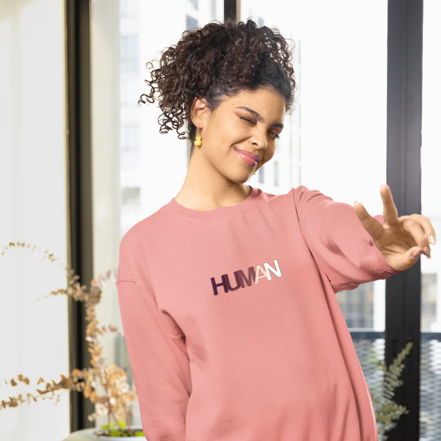 Load image into Gallery viewer, Human Embroidered Crewneck Wear The Peace Crewnecks Mauve S
