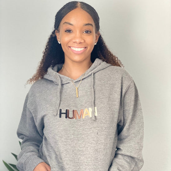 Human Embroidered Gray Hoodie Wear The Peace Hoodies S
