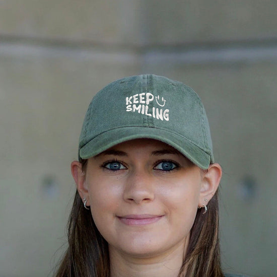 Load image into Gallery viewer, Keep Smiling Cap Wear The Peace Dad Caps Washed Green
