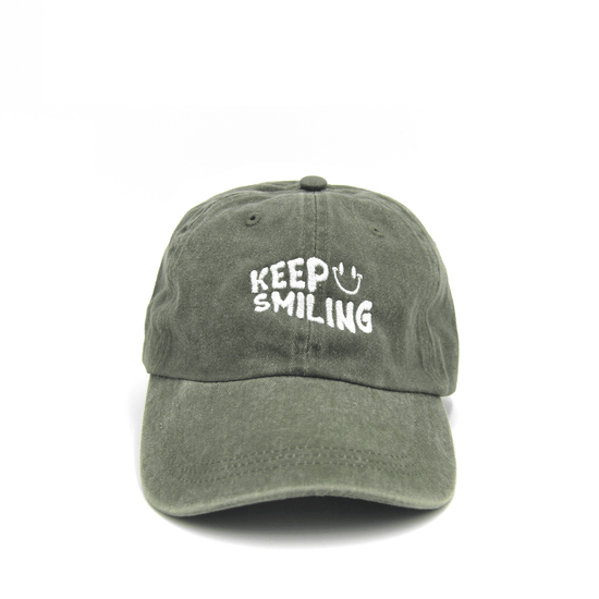 Keep Smiling Cap Wear The Peace Dad Caps Washed Green