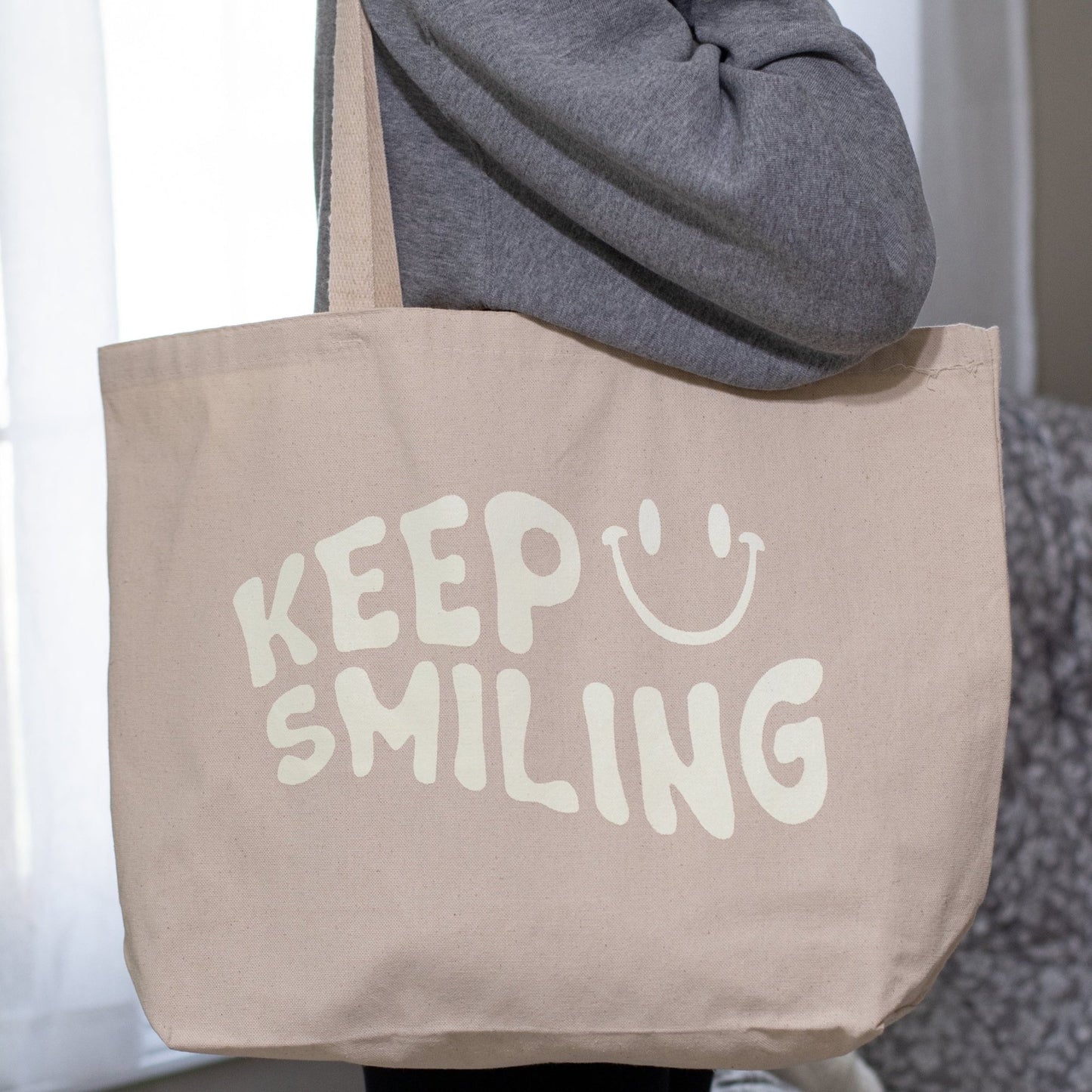 Keep Smiling Jumbo Tote Bag Wear The Peace