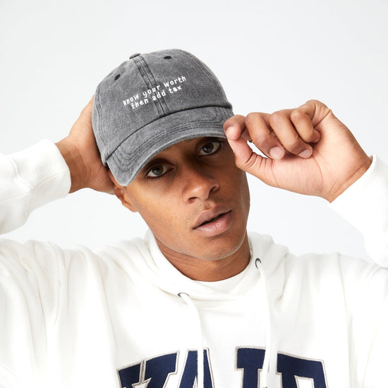 Know Your Worth Cap Wear The Peace Dad Caps Washed Light Gray