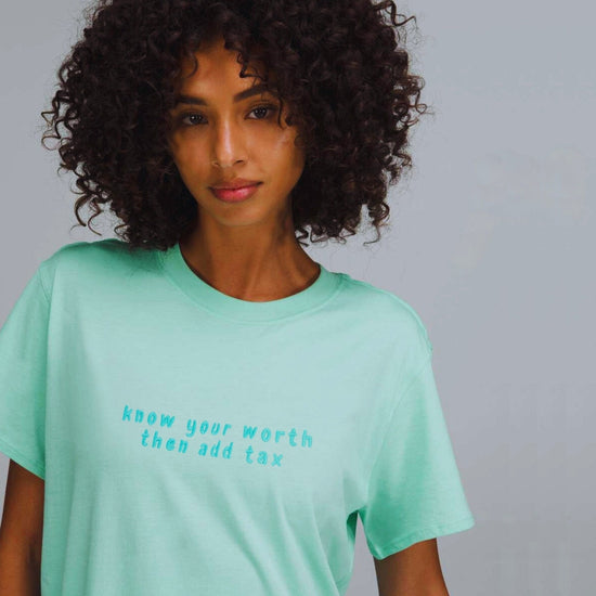 Load image into Gallery viewer, Know Your Worth Mint Tee Wear The Peace Short Sleeves Mint S
