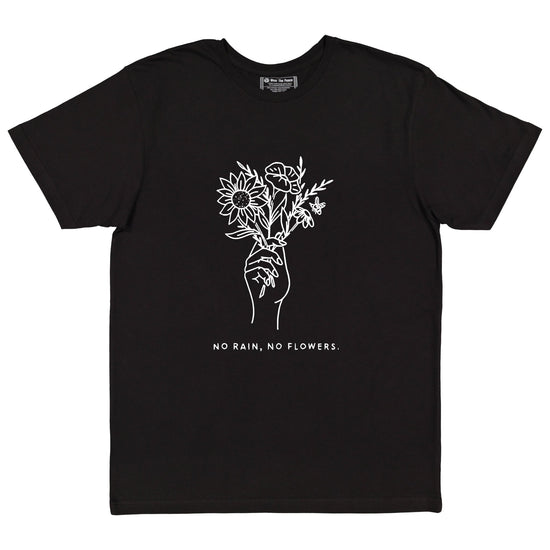 Load image into Gallery viewer, No Rain No Flowers Black Tee Wear The Peace Short Sleeves Black S
