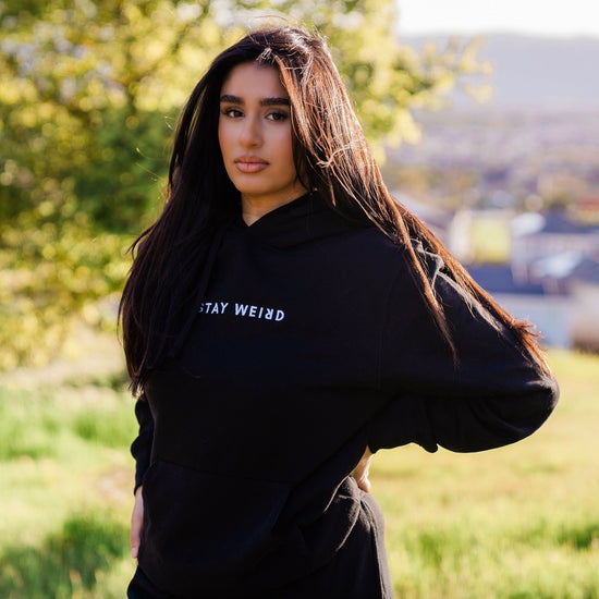 Stay Weird Embroidered Hoodie Wear The Peace Hoodies Black S