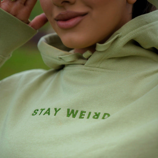 Stay Weird Embroidered Hoodie Wear The Peace Hoodies Sage S