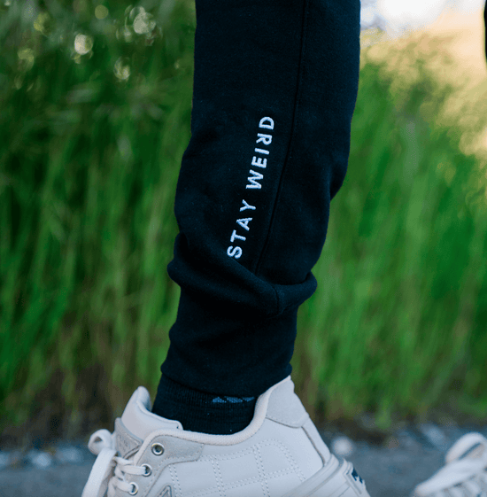Stay Weird Embroidered Sweat Pants Wear The Peace Hoodies Black S