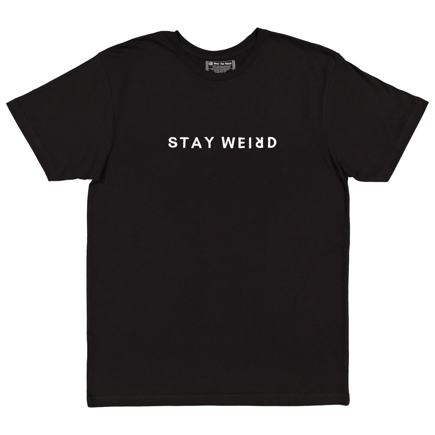 Stay Weird Embroidered Tee Wear The Peace Short Sleeves Black S