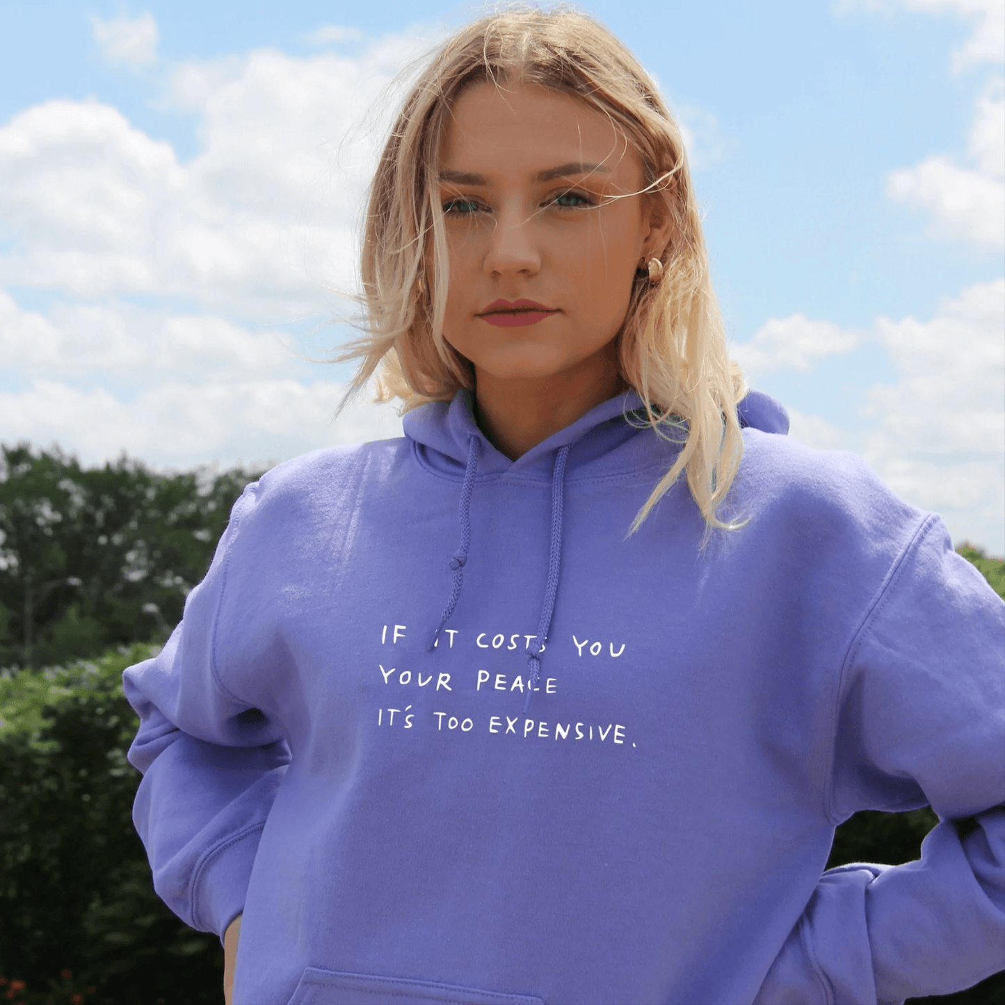 Load image into Gallery viewer, The Cost Of Peace Hoodie + Free Gratitude Journal Wear The Peace Hoodies Violet M

