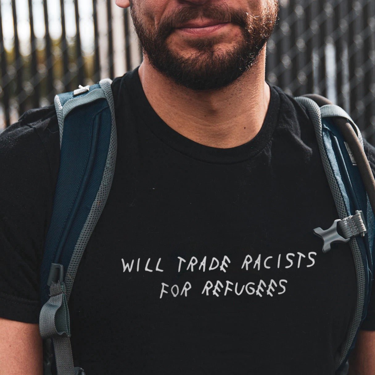 Trade Racists For Refugees Tee Wear The Peace Short Sleeves Black S