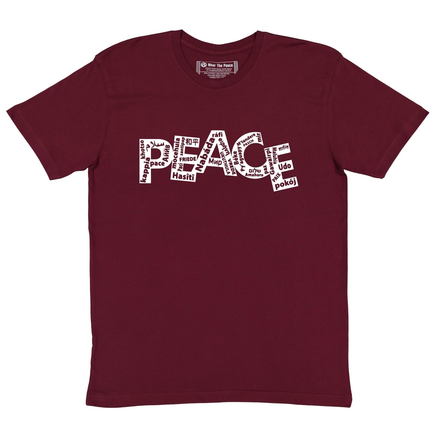 Load image into Gallery viewer, World Language Peace Tee Wear The Peace Short Sleeves Maroon S
