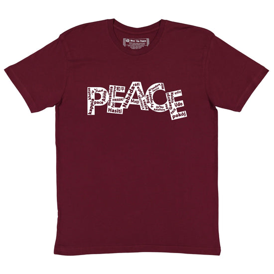 Load image into Gallery viewer, World Language Peace Tee Wear The Peace Short Sleeves Maroon S
